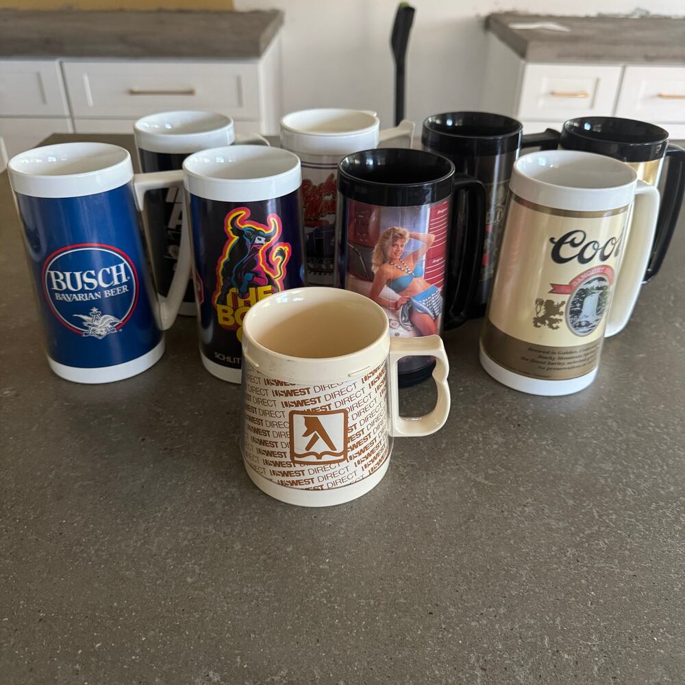 Vintage Thermo Serve Mugs x9 Coors, Schlitz, Busch, Snap-On
